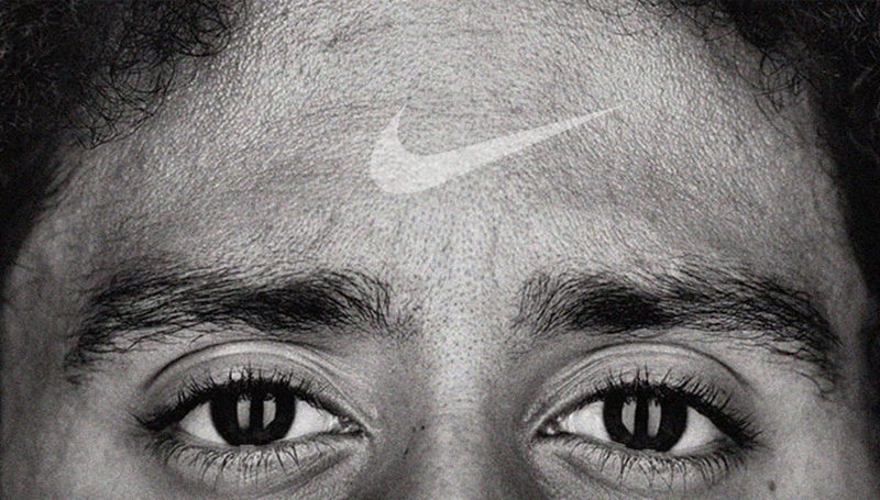 Mans Forehead Closeup with White Nike Brand Mark