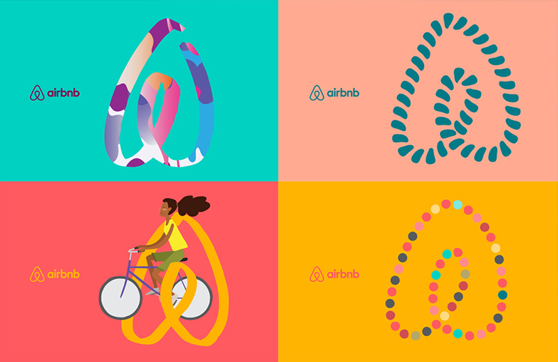 Four colourful Airbnb Illustrated Brand Mark