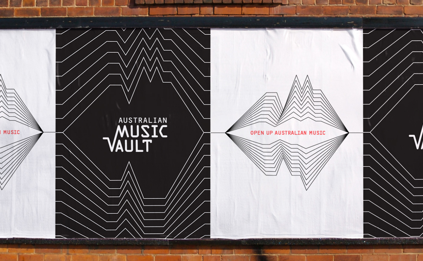Australian Music Vault Street Posters Visual Language showing Open Up Australian Music Positioning and radiating soundwaves